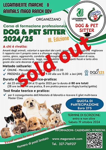 corso di formazione Dog e Pet Sitter 2023-2024 organizzato in collaborazione con Legambiente Marche